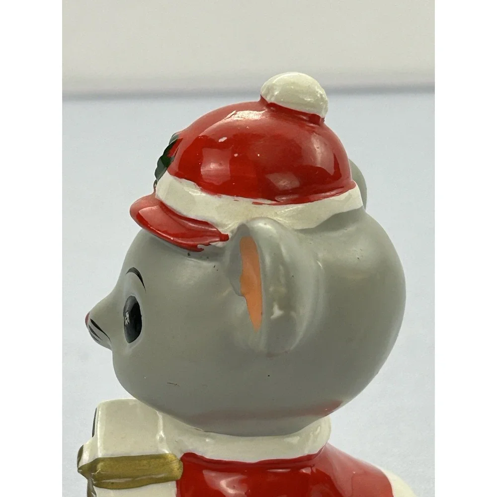 Vintage Napcoware Japan Christmas Mouse Figurine Santa Gift Ceramic 4.5